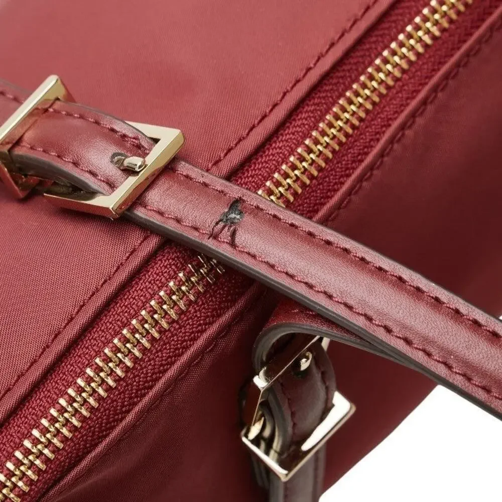Kate Spade Nylon Leather Logo Tote Bag Burgundy